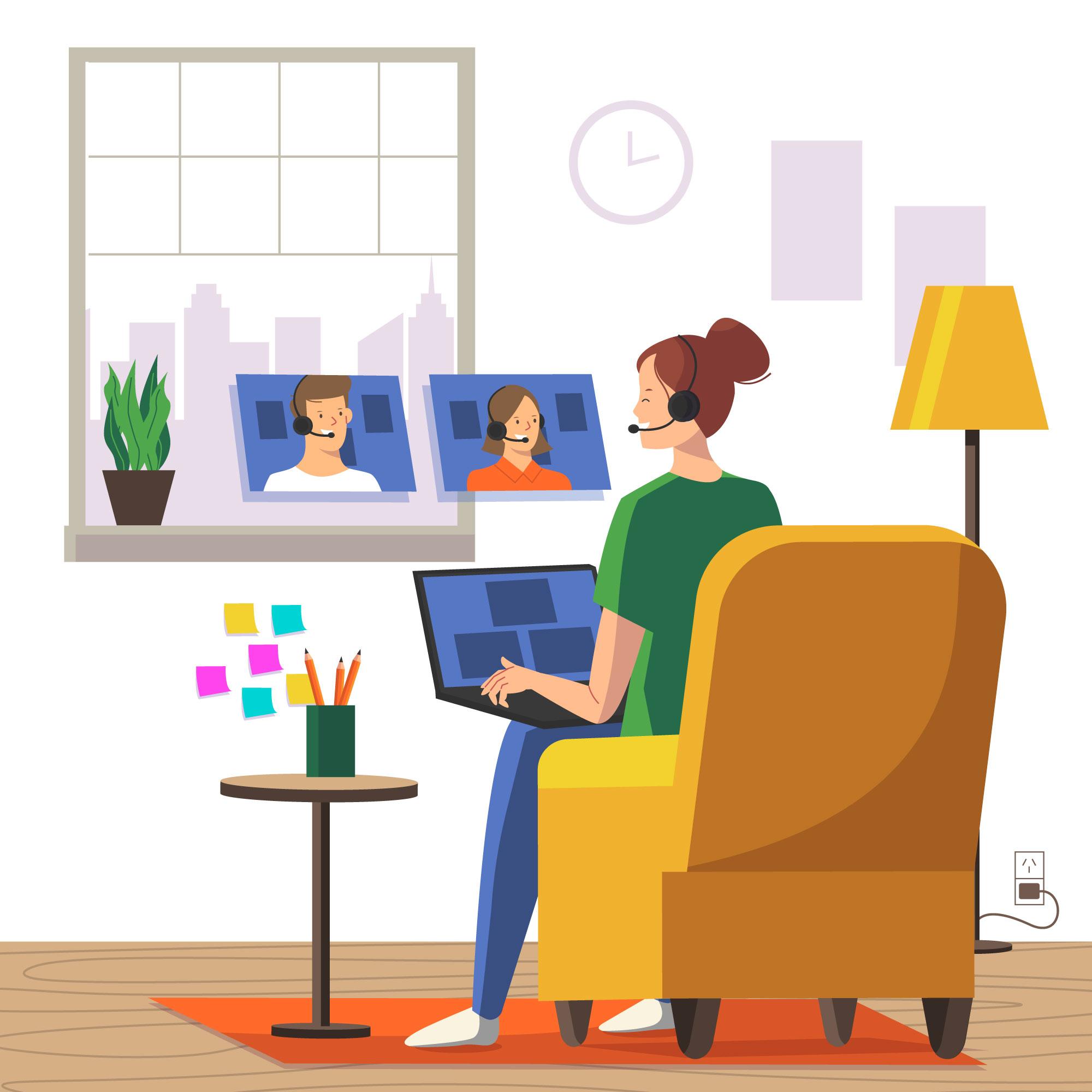 Illustrated network of distributed professionals connected to secure work systems